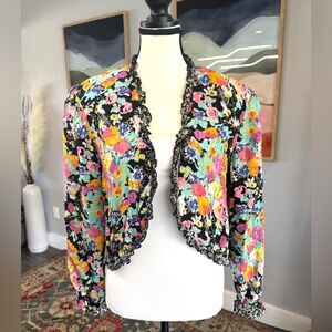 Vintage Platinum Floral Multicolor Cropped Jacket